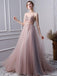 Pink A Line Spaghetti Straps Tulle Beaded Prom Dresses With Appliques INL25