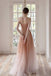 Ombre A Line Long Tulle Spaghetti Straps Prom Dresses With Beads INK60