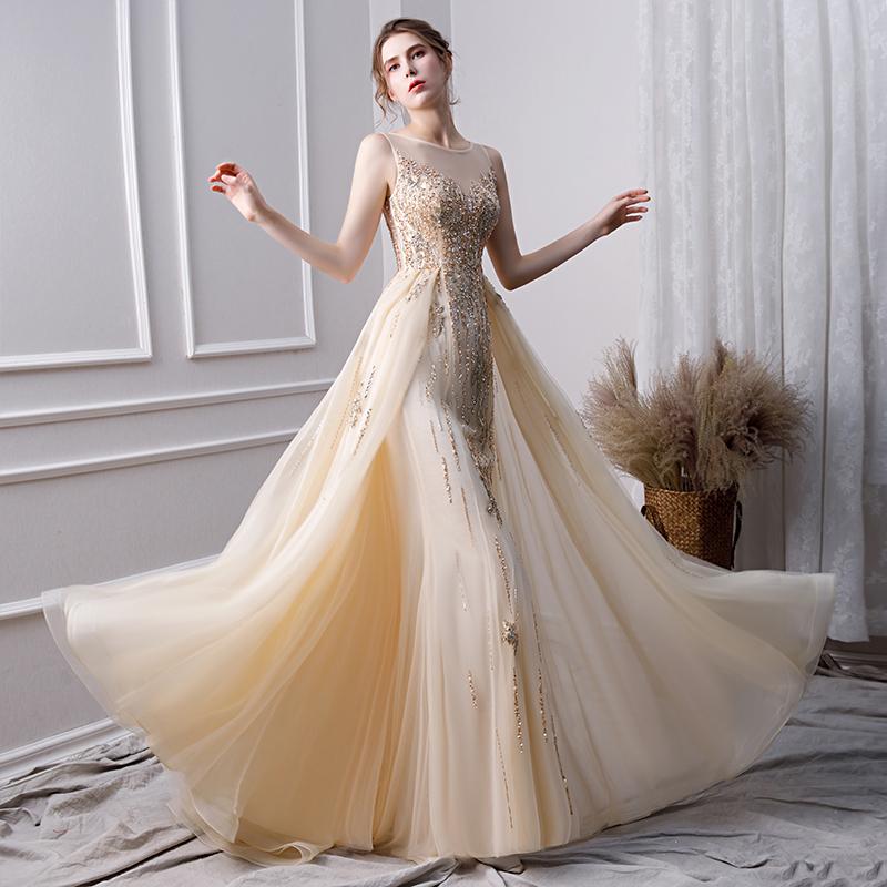 A Line Long Prom Dresses With Beading Formal Evening Gown INL30