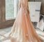 Charming A Line Long Tulle Prom Dresses With Flowers INK59
