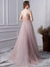 Pink A Line Spaghetti Straps Tulle Beaded Prom Dresses With Appliques INL25