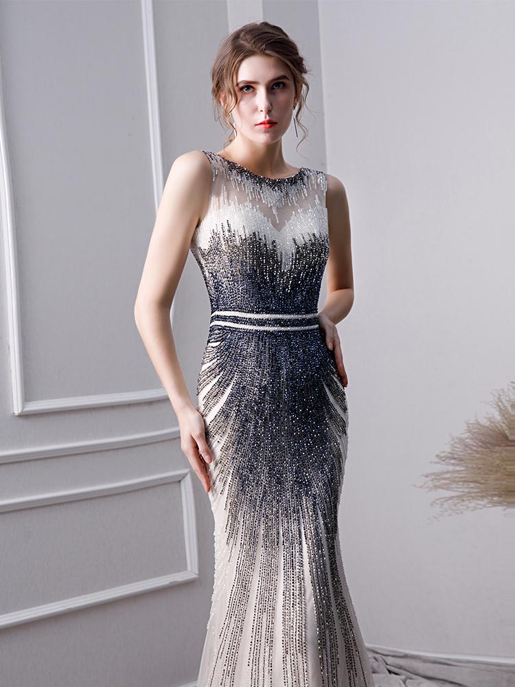 Elegant Mermaid Long Tulle Beading Prom Dresses INL24