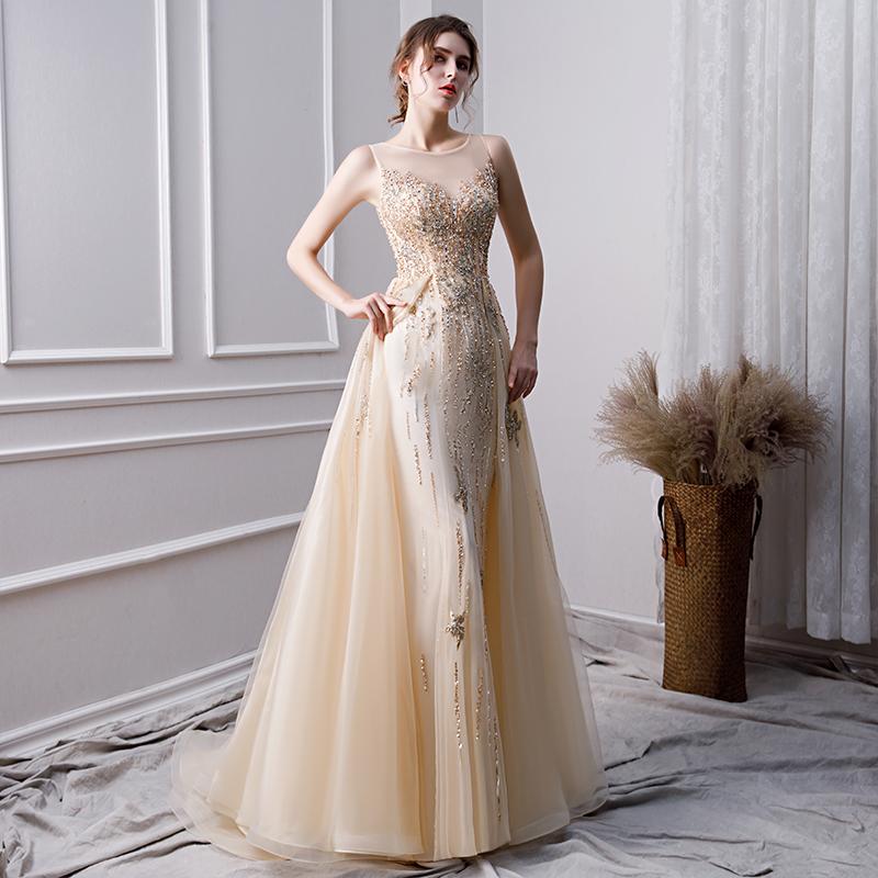 A Line Long Prom Dresses With Beading Formal Evening Gown INL30
