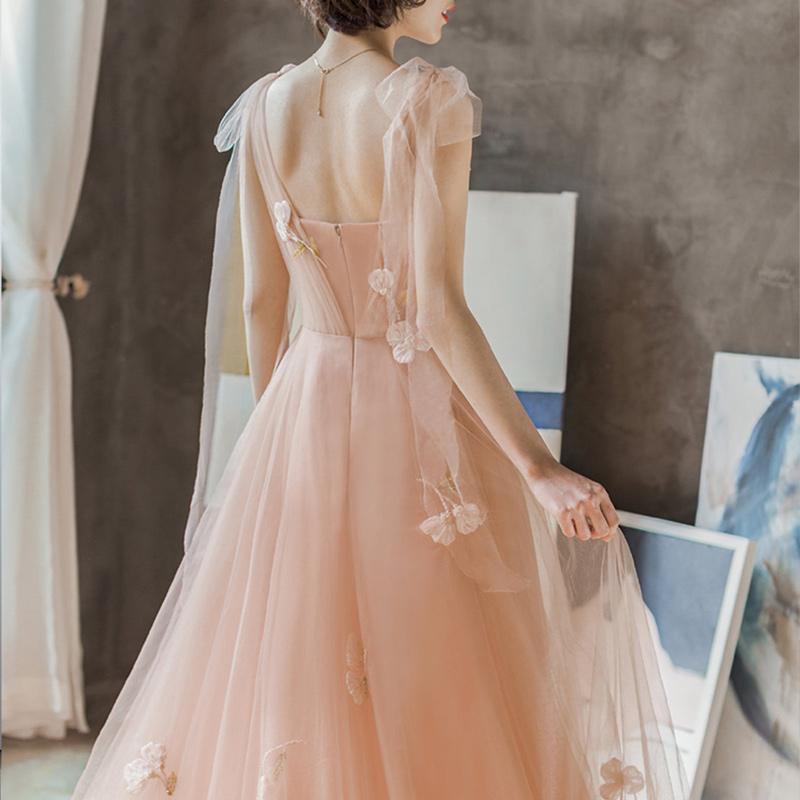Charming A Line Long Tulle Prom Dresses With Flowers INK59
