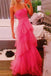 Hot Pink A Line Tulle Long Prom Dress Layered Ruffles Formal Evening Gown INDP1