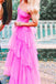 Hot Pink A Line Tulle Long Prom Dress Layered Ruffles Formal Evening Gown INDP1