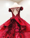 Charming Red Ball Appliques Gown Prom Dress With Beads, Quinceanera Dresses INF37