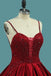 Burgundy Spaghetti Straps Beading Prom Dresses, Princess Ball Gown INJ7