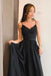 Stunning A-line Spaghetti Straps Long Black Prom Dress with Split INJ63