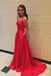 Red Spaghetti Strap Prom Dress with Pockets Sexy Long Split Party Dresses INJ87