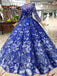 Royal Blue Long Sleeves Lace Prom Dresses,Ball Gown Quinceanera Dresses INK6