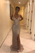 Sexy Mermaid Long Rose Gold Sequined Split Prom Dresses,Evening Dress IND87