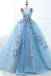 Ball Gown Long Sky Blue Butterfly V Neck Prom Dress,Quinceanera Dresses INE79