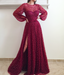 Cheap A Line Burgundy Long Sleeve Vintage Split Prom Dress INE95