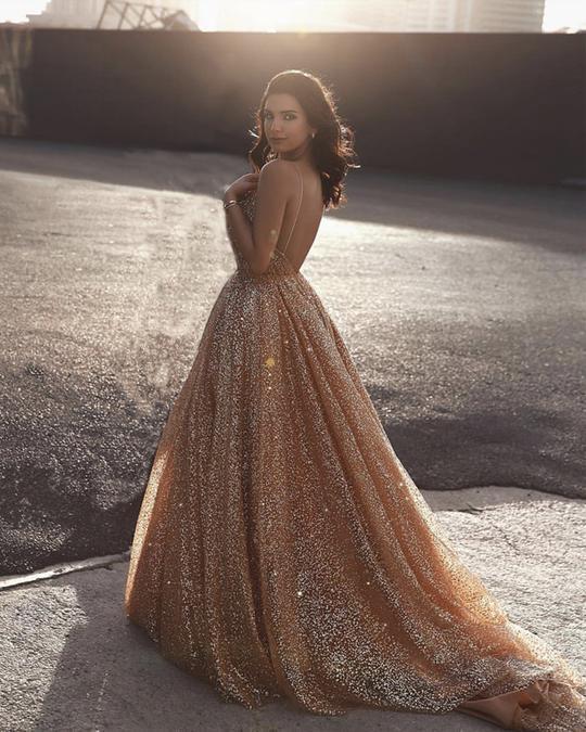 Sparkly A Line Elegant Long Prom Dress, Evening Party Dresses INP68
