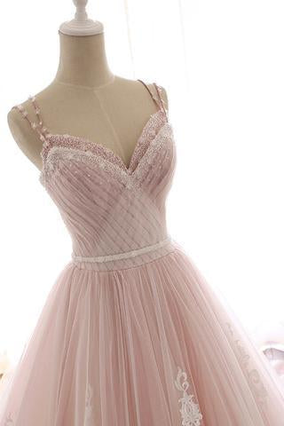 Pink Tulle Prom Dress with Lace Appliques, A Line Formal Evening Party Dresses INJ50