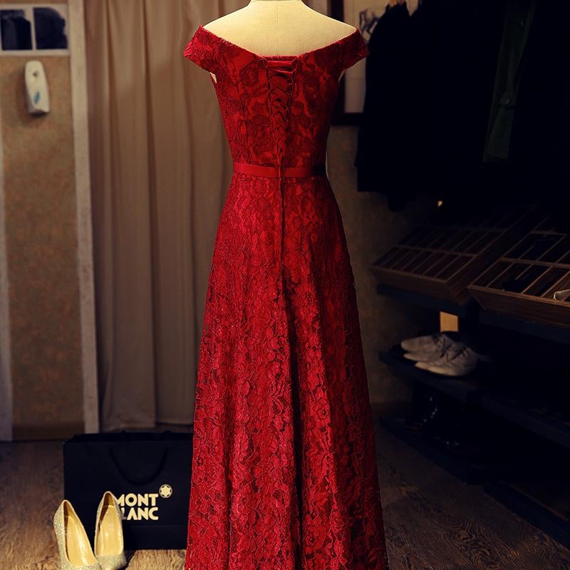 Royal Blue A Line Off Shoulder Lace Long Prom Dresses Evening Dresses IN741