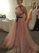 Chic Pink Tulle A Line Cheap Long Prom Dress,Evening Dresses INE17