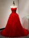 Chic Sweetheart A Line Zipper Back Red Ruffles Cheap Long Prom Dress ING22