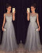 Elegant Gray Tulle Long A Line Prom Dress,Formal Party Dresses INE94