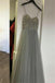 Elegant Long Spaghetti Straps Beading Tulle Gray Prom Dresses Evening Dresses INF3