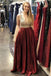 Burgundy A-line Beaded Prom Dresses V-neck Formal Dresses With Pockets INKK49