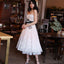 A Line Spaghetti Straps Tea Length Pearl Pink Prom Wedding Dress With Stars INK73