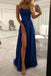 Royal Blue Spaghetti Strap A Line Prom Dress Sexy Long Split Party Dresses INJ90