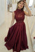 Cheap Maroon Lace Top Prom Dresses Long Burgundy Evening Gown with High Neck INI28
