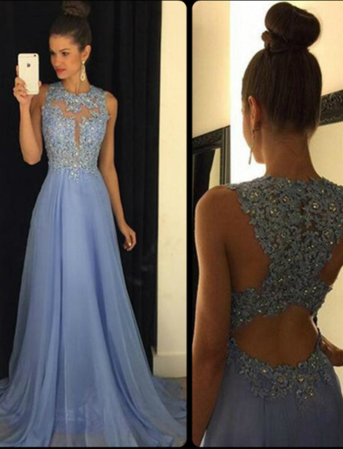 Lace Applique Beads Formal Long Chiffon A Line Prom Dresses ING94