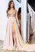 Long Sleeve See Through V Neck Prom Dresses Side Slit Formal Prom Party Dress INH65