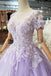 Lilac Ball Gown Short Sleeves Prom Dresses with Lace, Quinceanera Dress INL41