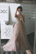 Dusty Pink A Line Tulle Prom Dress, V Neck Long Graduation Dress with Rhinestone INJ48