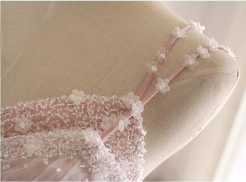 Pink Tulle Prom Dress with Lace Appliques, A Line Formal Evening Party Dresses INJ50