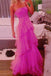 Hot Pink A Line Tulle Long Prom Dress Layered Ruffles Formal Evening Gown INDP1