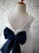 A-line Scoop Sleeveless Bowknot Floor-Length Lace Flower Girl Dresses With Navy Sash IN723