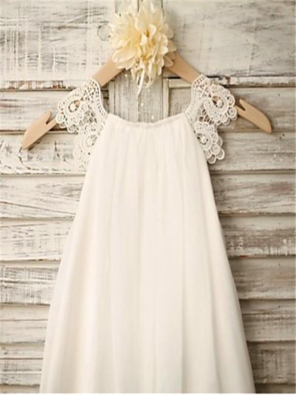 Ivory A-line Scoop Sleeveless Chiffon Floor-Length Flower Girl Dresses IN716