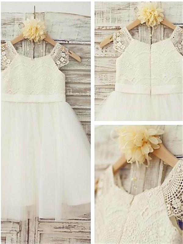 Princess Ivory A-line Scoop Sleeveless Floor-Length Lace Flower Girl Dresses IN714