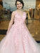 Elegant Pink Ball Gown Prom Dresses With Lace Appliques INO90