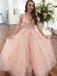 Elegant Pink Ball Gown Prom Dresses With Lace Appliques INO90