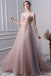 Pink A Line Spaghetti Straps Tulle Beaded Prom Dresses With Appliques INL25