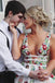 A Line V Neck Flower Appliques Prom Dresses, Long Evening Dresses ING76