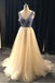 A Line V Neck Beading Tulle Long Prom Dress, Party Dresses INE84