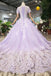 Lilac Ball Gown Short Sleeves Prom Dresses with Lace, Quinceanera Dress INL41