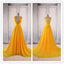 Yellow A Line V Neck Criss Cross Back Chiffon Long Prom Dress INB58
