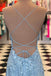 Blue Lace Applique Mermaid Sexy Cheap Long Prom Dress INE39