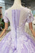 Lilac Ball Gown Short Sleeves Prom Dresses with Lace, Quinceanera Dress INL41