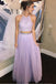 Two Piece Halter Backless Tulle Lavender Prom Dress with Lace Beading INI75