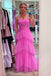 Hot Pink A Line Tulle Long Prom Dress Layered Ruffles Formal Evening Gown INDP1