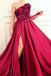 Burgundy A Line Applique Long Sleeve One Shoulder Prom Dresses With Slit INH61